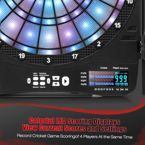 Electronic Dart Board Cabinet Set, Illuminated Target Dartboard for Adults, 48 Games with 315 Variations Soft Tip Digital Dartboard Cabinets with 6 Darts, 100PCS Soft Tips
