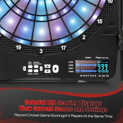 Electronic Dart Board Cabinet Set, Illuminated Target Dartboard for Adults, 48 Games with 315 Variations Soft Tip Digital Dartboard Cabinets with 6 Darts, 100PCS Soft Tips