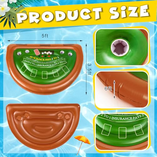 Cunhill Floating Game Table for Pool, 60" x 40" Inflatable Blackjack Game Table Raft with 4 Cup Holders Floating Tray for Adults Swimming Pool Outdoor Summer Beach Party