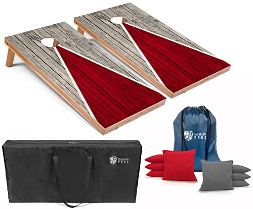 Tailgating Pros Lightweight Cornhole Game - 4'x2' Multicolor Pyramid Boards- Carrying Case & Set of 8 Corn Filled Bags - color: Red/Grey Pyramid