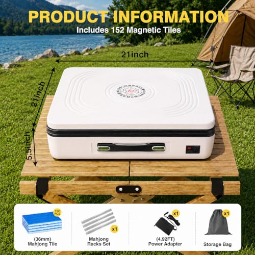 Portable Automatic Mahjong Table, Hand-held Mini-Mahjong, Automatic Mahjong, Foldable Mahjong Table w/American&Chinese -Style Magnetic Tiles, for Outdoor & Home Fun (White) - color: A-white&american and Chinese Mahjong Tiles