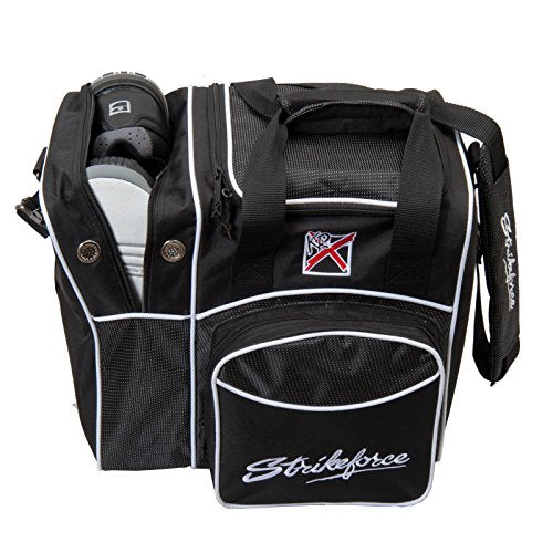 KR Strikeforce Flexx Single Tote Bowling Bag with Side Shoe Compartment, Front Accessory Compartment - color: Black