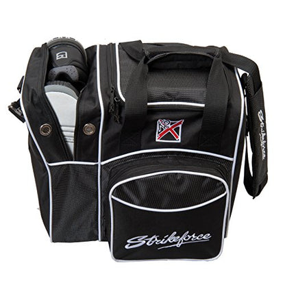 KR Strikeforce Flexx Single Tote Bowling Bag with Side Shoe Compartment, Front Accessory Compartment - color: Black