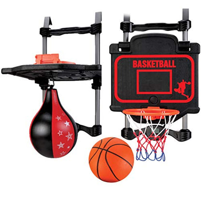 Over-the-Door Basketball & Boxing Combo – 2-in-1 Game Set with Adjustable Hoop & Speed Bag, Scoreboard & Sound Effects – Fun Indoor Sports Toy for Kids & Adults - style: Combo Hoop & Speed Bag