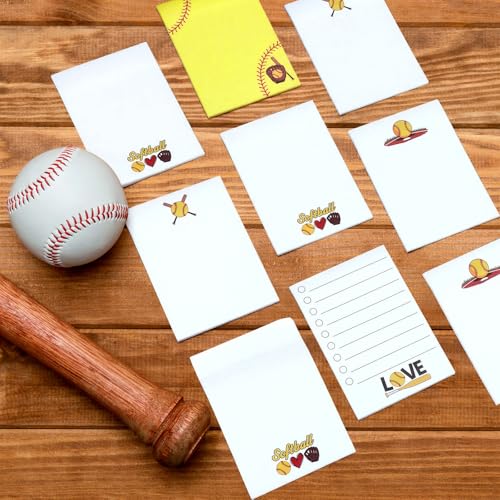 Ctosree 12 Pcs Softball Sticky Notes Pads Softball Gifts for Players Teams Rewards Party Favors Decor Supplies Lined Sticky Notes for Practice Reminders Office to Do Lists, 3.94 x 5.51 in 6 Designs - style: Softball