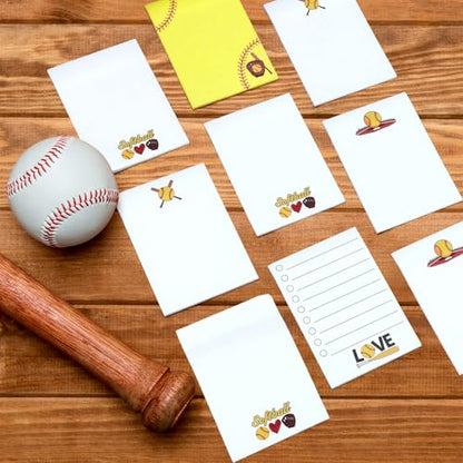 Ctosree 12 Pcs Softball Sticky Notes Pads Softball Gifts for Players Teams Rewards Party Favors Decor Supplies Lined Sticky Notes for Practice Reminders Office to Do Lists, 3.94 x 5.51 in 6 Designs - style: Softball