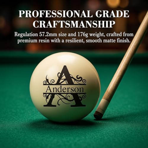 Lam Hub Fong Custom Engraved Name Cue Ball, Billiards Cue Ball – Personalized Pool Ball Pool Table Accessory, Gift for Dad Husband Billiards Player, Father's Day Wedding Birthday