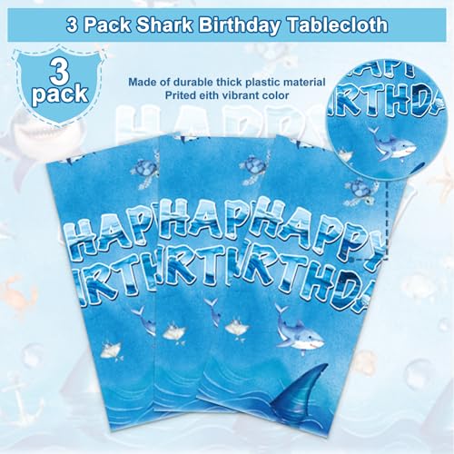 3 PCS Shark Tablecloth Party Supplies Shark Themed Birthday Party Decorations，54 x 108inch - color: Shark