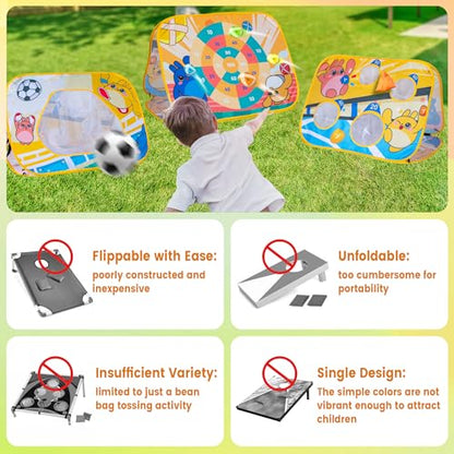 Giant 3 in 1 Bean Bag Toss Game for Kids, Toddler Outdoor Toss Toys for 2 3 4 5 6 7 8 Year Old Boys Girls, Family Party Supplies, Cornhole Party Carnival Games, Lawn Backyard Outside Birthday Gifts - style: Soccer goal Combo
