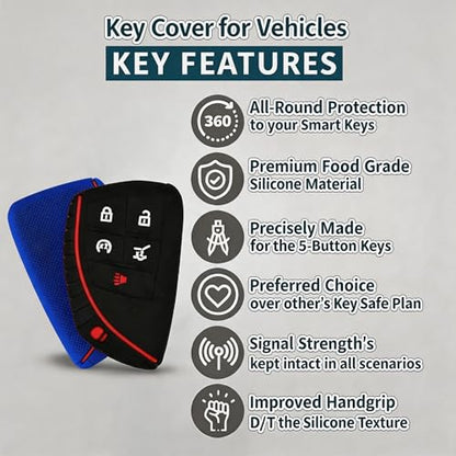 Silicone Key Fob Cover 2 Pack, Key Protector - 360° Key Protection Case for Chevrolet 2020-2026 Trailblazer/Equinox/Malibu, Anti-Scratch Silicone Key Cover (Black/Blue) - color: Black/Blue