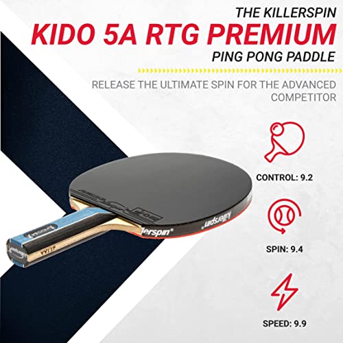 Killerspin KIDO 5A RTG Premium (Straight or Flared) Table Tennis Racket Professional, ITTF-Approved, Hard Paddle, Made of 5-Ply Wood, Dual-Colored in Red and Black - style: Straight