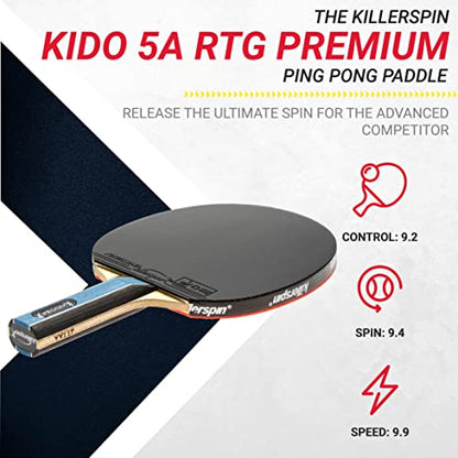 Killerspin KIDO 5A RTG Premium (Straight or Flared) Table Tennis Racket Professional, ITTF-Approved, Hard Paddle, Made of 5-Ply Wood, Dual-Colored in Red and Black - style: Straight