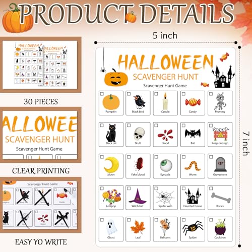 Hoolerry 30 Pcs Scavenger Hunt for Kids Road Trip Game Car Spring Summer Wedding Scavenger Hunt Cards Travel Activities Camping Games Outdoor Indoor Seek Activity for Kids Adults (Halloween) - style: Halloween