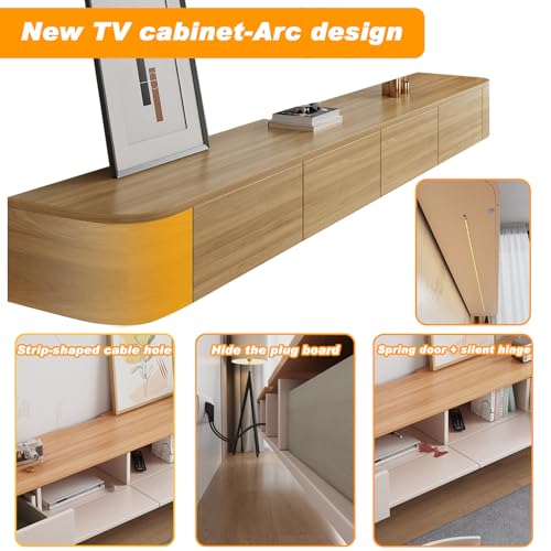 Floating TV Stand - Wall Mounted Media Console with 2 Drawer, Floating Entertainment Center TV Cabinet, Wall Mounted Audio/Video Shelf for Home Room (Wood 2+LED, 62.99x7.87x9.45IN) - color: Wood 2+led, size: 62.99x7.87x9.45IN