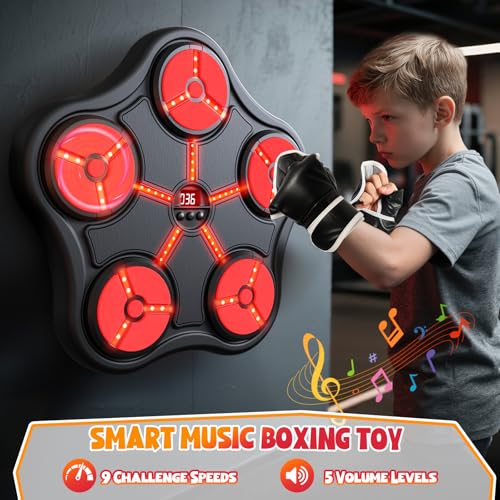 Cool Boxing Machine Toys for Kids Aged 5-12, Wall-Mounted Smart Bluetooth Punching Bag, Boxing Training Equipment with Boxing Glove, Birthday Gifts for 5 6 7 8 9 10 11 12 Year Old Boys