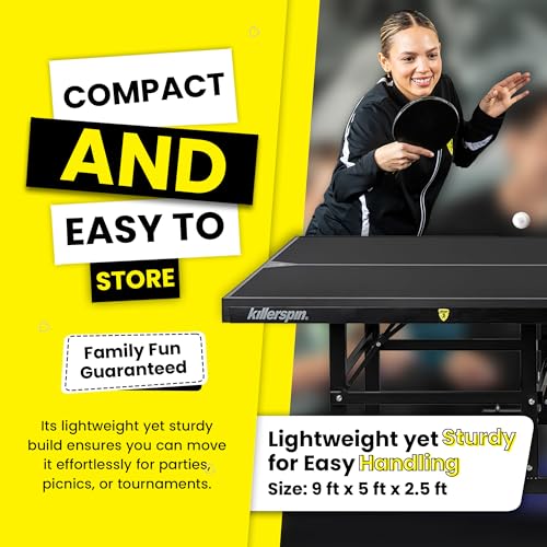 Killerspin MyT 415X Mega, Ping Pong Table, Foldable Table for Table Tennis, Portable Ping Pong Table Set with Built-in Paddle and Ball Storage, 18 mm MDF Board Pingpongball Table - color: Jet Black