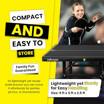 Killerspin MyT 415X Mega, Ping Pong Table, Foldable Table for Table Tennis, Portable Ping Pong Table Set with Built-in Paddle and Ball Storage, 18 mm MDF Board Pingpongball Table - color: Jet Black