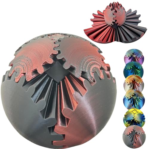 Gear Ball 3D Printed Spin Ball Cube Fidget Toys, Gear Sphere Fidget Toy, GearSphere Desk Toy Stress Fidget Balls, Fidgets Spinners for Adults & Kids Anxiety Relaxing (Laser Dark Red, 2.3 Inch) - color: Laser Dark Red, size: 2.3 Inch