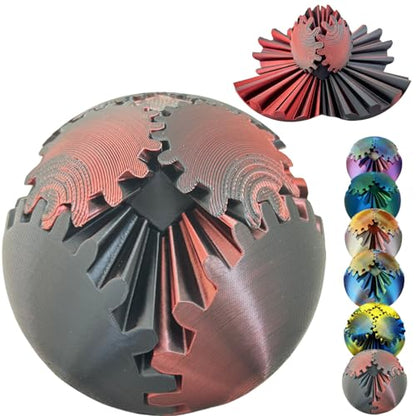 Gear Ball 3D Printed Spin Ball Cube Fidget Toys, Gear Sphere Fidget Toy, GearSphere Desk Toy Stress Fidget Balls, Fidgets Spinners for Adults & Kids Anxiety Relaxing (Laser Dark Red, 2.3 Inch) - color: Laser Dark Red, size: 2.3 Inch