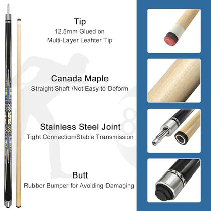 2-Piece Canadian Maple Pool Cue Stick with Portable Hard Case -12.5mm Leather Tip, 58" Billiard Sticks 19 oz/ 20 oz - Precision Crafted for Straight Shots and Balanced Performance - style: Blue-20 oz