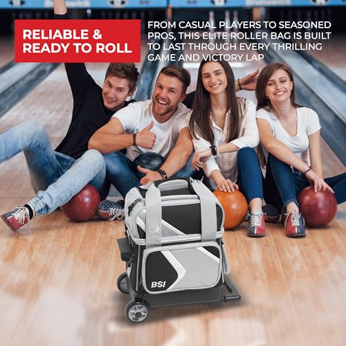 BSI Dash Roller Bowling Bag with Smooth Rolling Wheels, Padded Ball Compartment, Retractable Locking Handle, & Shoe Pocket - color: Black/Gray/White, style: Single