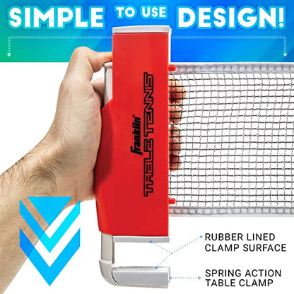 Franklin Sports Table Tennis to Go Portable Ping Pong Set - Table Top Ping Pong Net + (2) Paddles - Ping Pong Balls Included - 2 Players | Portable - color: Red