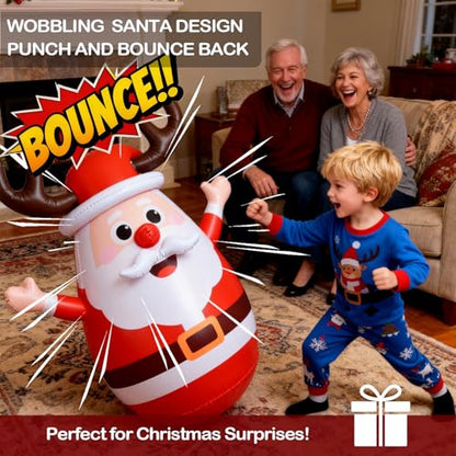 Inflatable Santa Reindeer Ring Toss Game with Wobbling Punching Bag, Christmas Party Game for Kids and Adults, Holiday Decoration