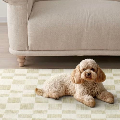 EVERGRACE Checkered Plaid Area Rug - Soft Faux Wool, 9x12, Washable, Anti Slip, Large, for Entryway, Bedroom, Living Room, Hallway, Kitchen, Dining Room and Laundry, Beige - color: Beige, size: 9' x 12' (Rectangular)