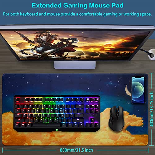 Canjoy Gaming Mouse Pad, Large Extended Mouse Pad Big Computer Mousepad for Home Office Gaming Work 31.5x15.7inch - color: Moon Sky