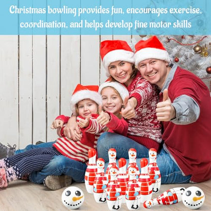 Libima 12 Pcs Christmas Bowling Set Santa Claus Snowman Bowling Set 10 Soft Foam Bowling Pins 2 Bowling Balls Set Toy Bowling Set for Game Indoor Outdoor Xmas Party Supplies - color: White, style: Snowman