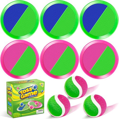Outdoor Toys for Kids Ages 3-5, 4-8, 8-12 - Ball Catch Game for 3 4 5 6 7 8 -12 Year Old Boys Girls, Outside Toss Game Set for Beach, Pool, Yard - Toddlers Birthday Gifts Easter Basket Stuffers(6Pcs) - style: 6 Paddles 3 Balls