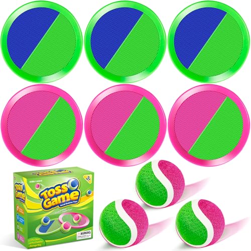 Outdoor Toys for Kids Ages 3-5, 4-8, 8-12 - Ball Catch Game for 3 4 5 6 7 8 -12 Year Old Boys Girls, Outside Toss Game Set for Beach, Pool, Yard - Toddlers Birthday Gifts Easter Basket Stuffers(6Pcs) - style: 6 Paddles 3 Balls