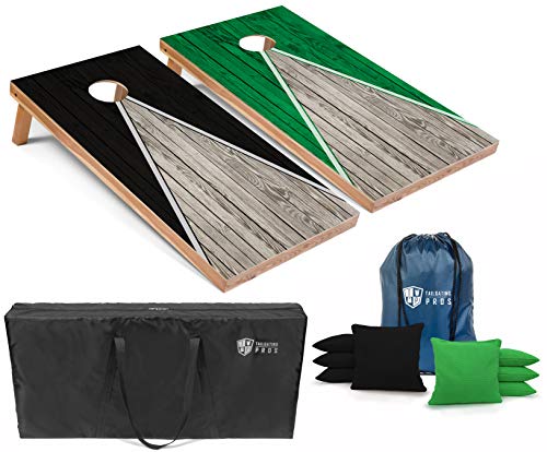 Tailgating Pros Lightweight Pyramid Design Cornhole Board Set w/Bean Bags and Carrying Case - 4'x2' Regulation Cornhole Game - color: Black/Kelly Green