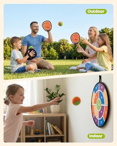 Toss and Catch Ball Game Set, 2 in 1 Kids Toddler Baseball Glove & Target Board, Sticky Catch Toy Outdoor Toys, Backyard Beach Yard Outside Games, Birthday Gift for Boys Girls Ages 3+ - color: Orange & Sand