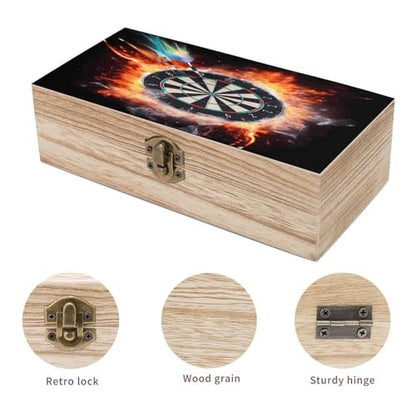 Dart Board Wooden Keepsake Box Wooden Box with Hinged Lid Decorative Storage Boxes Unique Gift Ideas for Men & Women （Size 7.9" X 3.9" X 2.3"）