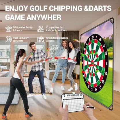 70" x70''Battle Golf Chipping Game, Double-Sided Sticky Golf Battle Mat with 30 Sticky Balls and 10 Darts for Adults Dads and Junior Golfers - Indoor and Outdoor