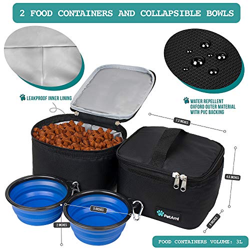PetAmi Dog Travel Bag Organizer, Pet Travel Kit with 2 Food Containers & 2 Collapsible Dog Bowls, Pet Supplies Tote with Luggage Sleeve, Weekend Road Trip Camping Essentials, Black, Medium - color: Black, size: Medium - 14.5"L x 8"W x 12.0"H