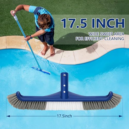Banax Pool Brush Head, 17.5" Swimming Pool Brush for Cleaning Pool Walls, Curved Edge Heavy Duty Head Designed for Cleans Walls, Premium Nylon Brush with EZ Clip - color: Two-in-one Brush