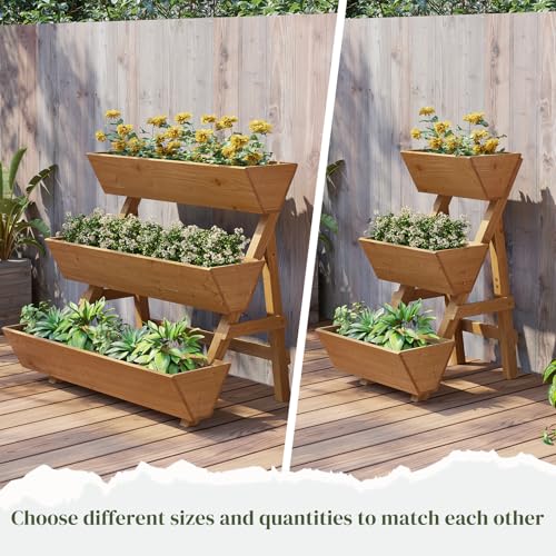 3-Tier Wooden Vertical Raised Garden Bed with Legs, Tiered Planter Box, Vertical Garden Planter,Wood Plant Stand Wood Flower Rack for Patio, Balcony, Freestanding. (Brown-Large) - color: Brown, size: Big
