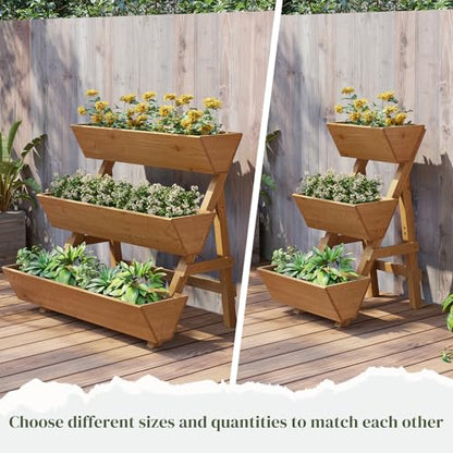 3-Tier Wooden Vertical Raised Garden Bed with Legs, Tiered Planter Box, Vertical Garden Planter,Wood Plant Stand Wood Flower Rack for Patio, Balcony, Freestanding. (Brown-Large) - color: Brown, size: Big