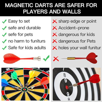 HELLO PAPAYA Magnetic Dart Board - 12Magnetic Darts+12Sticky Balls Or 2 Toy Gun+40 Foam Dart,Fun for Family Game and Party with Friends, Christmas Birthday Gifts Toys for 3-12 Year Old Boys - style: 14in-2Sides Magnetic Dart Board+24 Magnetic Darts