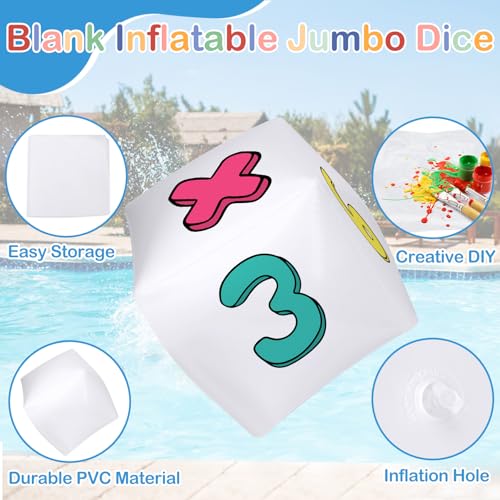 4 Pieces Jumbo Inflatable Dice 12.6 Inch Giant Large Inflatable Dice DIY Painting Crafts for Indoor Outdoor Lawn Game Pool Casino Themed Game Bunco Night Birthday Party Board Game (Blank White) - color: Diy Pattern
