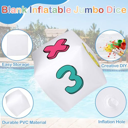 4 Pieces Jumbo Inflatable Dice 12.6 Inch Giant Large Inflatable Dice DIY Painting Crafts for Indoor Outdoor Lawn Game Pool Casino Themed Game Bunco Night Birthday Party Board Game (Blank White) - color: Diy Pattern