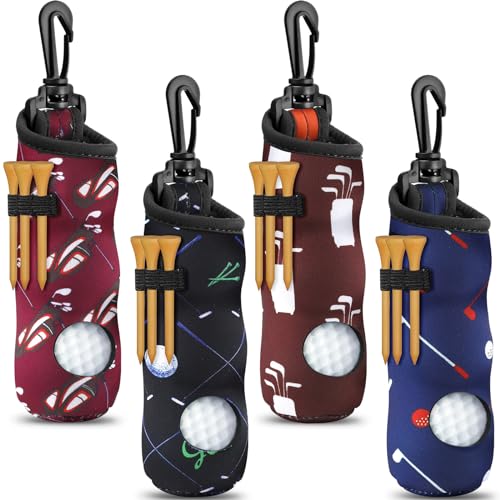 4 Pieces Golf Tee Holder Golf Ball Carry Bag Pouch Ball Holder Keychain Belt Clip Gifts Accessories - color: Black, Dark Blue, Dark Purple, Brown