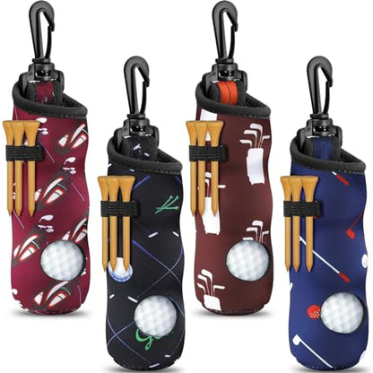 4 Pieces Golf Tee Holder Golf Ball Carry Bag Pouch Ball Holder Keychain Belt Clip Gifts Accessories - color: Black, Dark Blue, Dark Purple, Brown