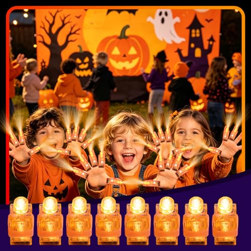 100pcs Finger Lights, Glow in the Dark Orange Flashlights Party Supplies, Halloween Party Favors for Kids, Goodie Bag Stuffers Classroom Prizes Carnival Birthday Concert Accessories - style: Orange-100