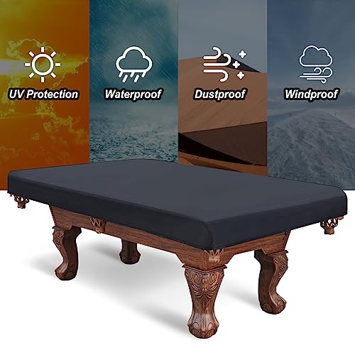 PATIKIL 7 Feet Billiard Pool Table Cover, Waterproof Outdoor Indoor 420D Polyester Dustproof Sun Rain Protection Billiard Table Covers for Patio Table Snooker Billiard Table, Black - size: 7 feet