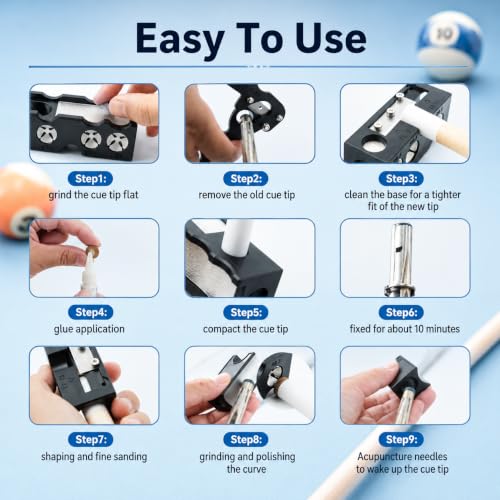 Pool Cue Tips Replacement Kit, 13mm Pool Stick Tips Replacement Kit Billiards Cue Tips Shaper Tools, Pool Cue Replacement Tips Repair Kit Billiard Pool Accessories - style: 11 in 1 shaper tool