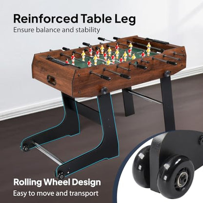 PEXMOR 48" Foldable Foosball Table Adult Size, Soccer Game Table for Kids & Adults, Folding Foosball Tables for Game Room, Home, Arcade w/Rolling Wheels & 2 Balls