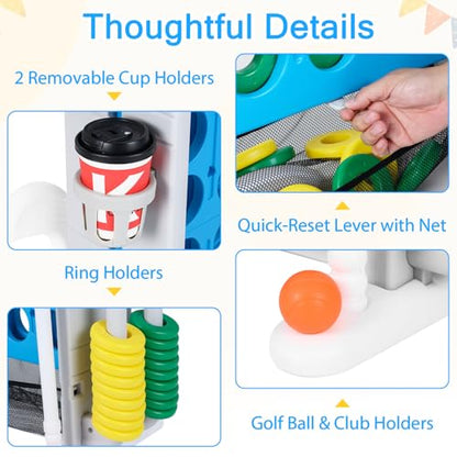 OLAKIDS Giant Connect Game Outdoor, 4 in A Row with Adjustable Height, Mesh Net, Carry Bag, Golf, Basketball Hoop, Ring Toss, Cup Holder for Kids Adults Indoor Backyard (Blue) - color: Blue